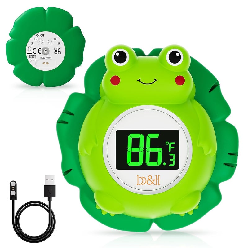 BH Rechargeable Baby Bath Thermometer, Floating Safety Toddlers Bathtub Thermometer for Accurately Measuring Toddler’s Tub Water Temperature, Newborn Shower Essentials, Cute Frog - Image 1